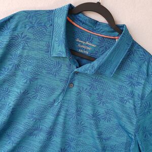 Tommy Bahama Island Zone Men 2XL Polo Shirt Teal Blue Pineapple Golf Stretch#851